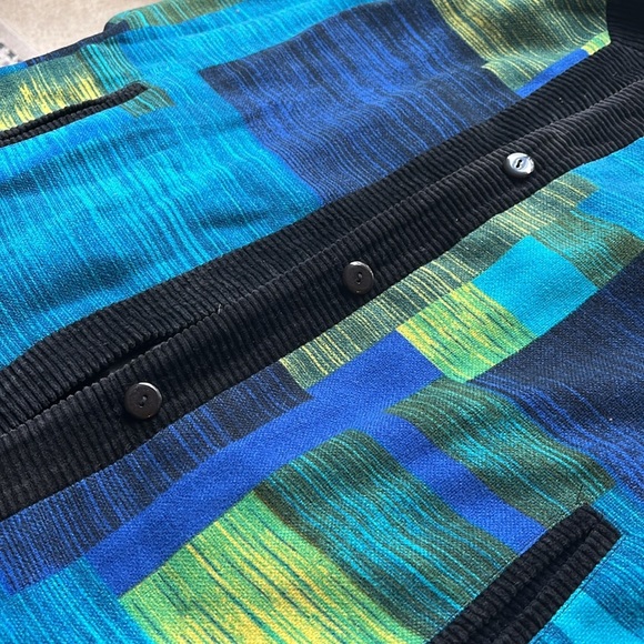Vintage Corduroy Cardigan Jacket with Blue and Green shades and Pockets - Picture 15 of 17
